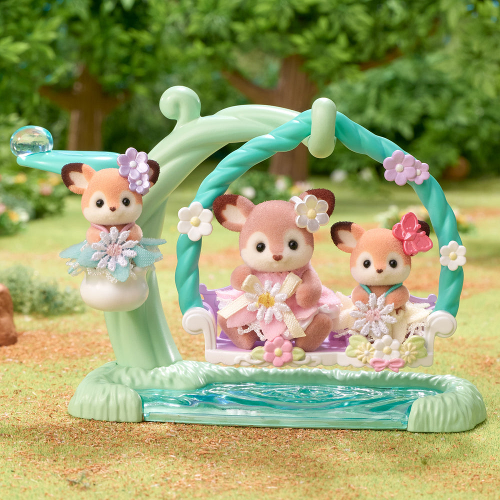 Calico Critter Deer Babies -Floral Swing Set